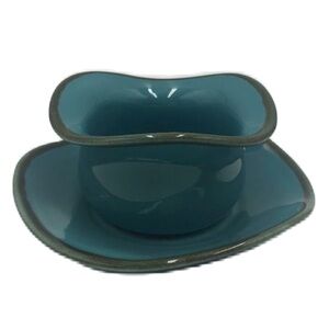Southern Living at Home RETIRED Set of 2 Blue Tuscan Tidbit Bowl and Saucer Set